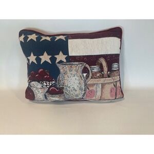 90s Vintage  Flag Americana Tapestry Pillow 12x15 Rustic Farmhouse Country Decor